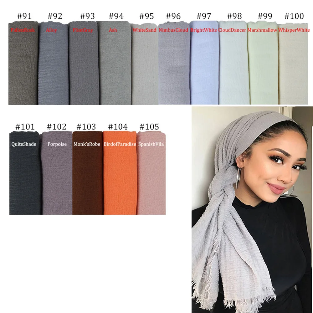 180X90CM veľkoobchod 10pcs crinkle krimpovacie bavlny, Viskózy turban hidžáb šály, ženy moslimská šatka