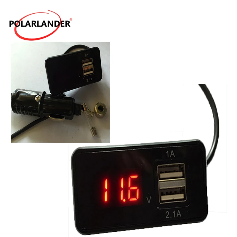 1A 2,1 A Výstup Telefón Nabíjačka 12 V 2 v 1 je Duálny USB Nabíjačka do Auta Voltmeter Batérie Volt na Meter Meradlo Digitálne LED Auto Voltmeter