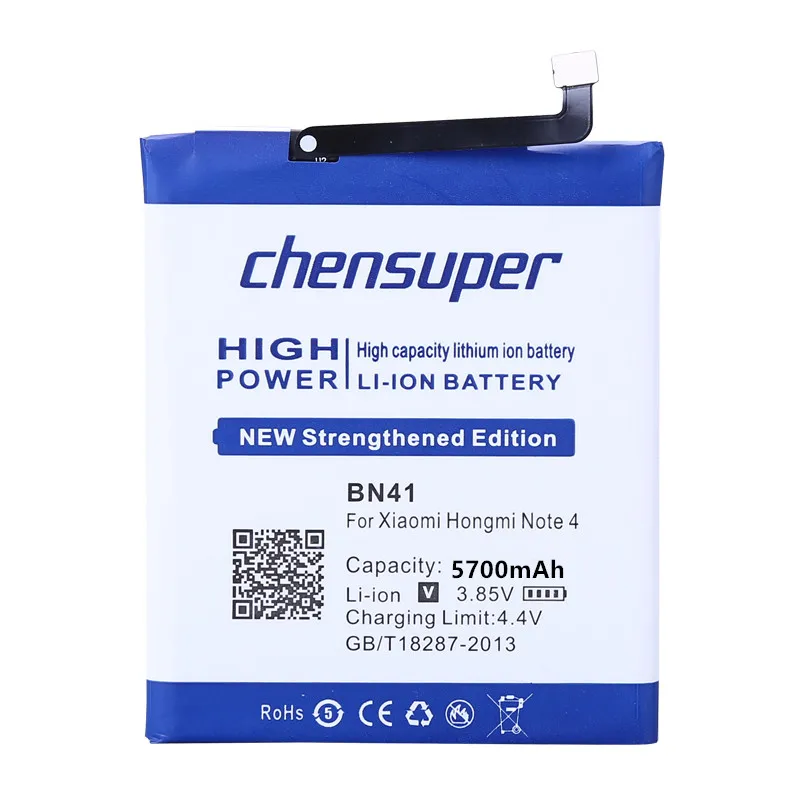 2 KS/chensuper Vysokou Kapacitou 5700mAh BN41 Batérie pre Xiao Hongmi Poznámka 4 Redmi Poznámka 4
