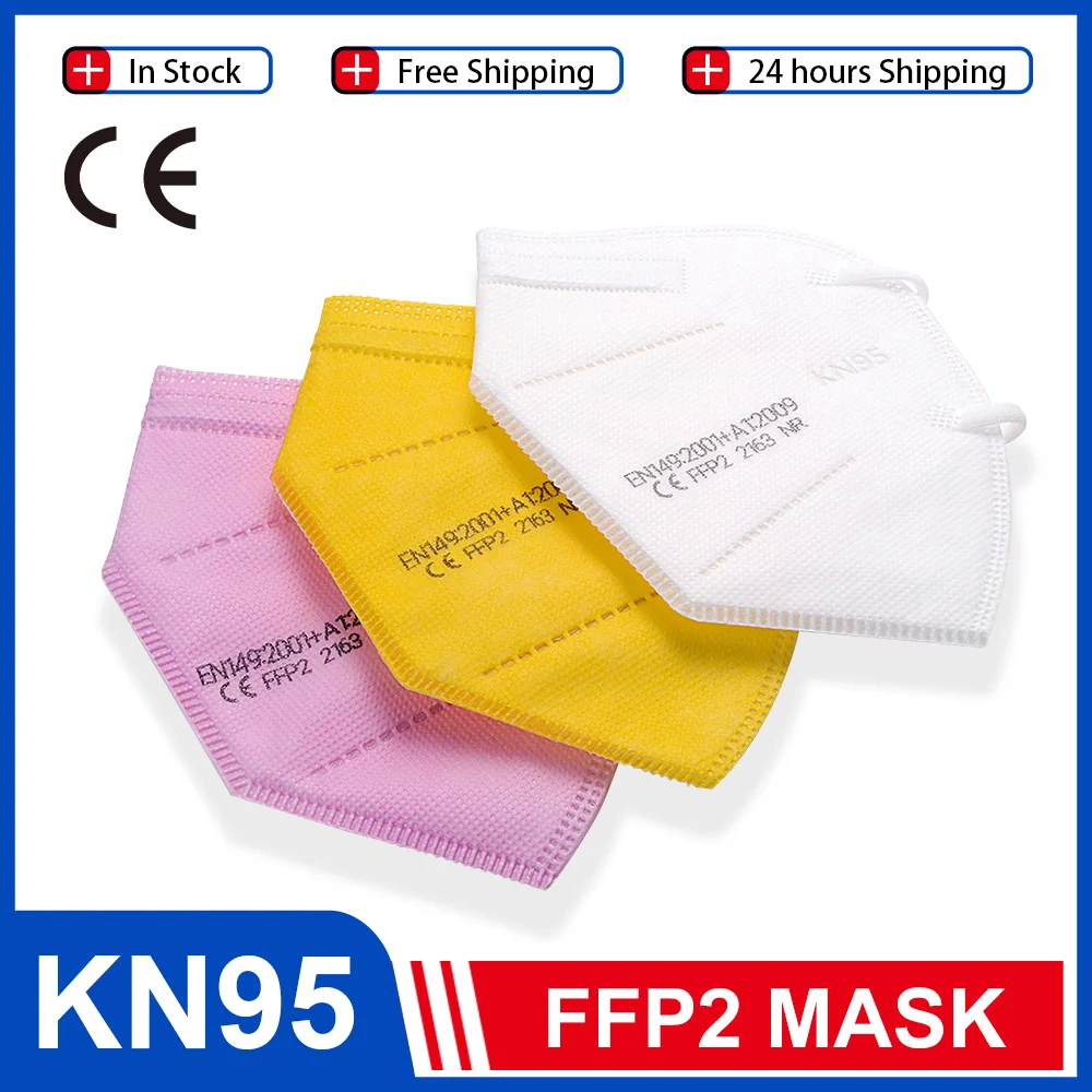 200PCS KN95 Maska FFP2 5-Vrstvu Ochrany Žltá Čierna KN95 Prachotesný Anti Fog Masky Priedušná Netkaných Strmeň Úst Kryt