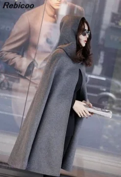 2019 Móda jar jeseň tenký Sveter pončo s Kapucňou vlnené plášť bunda dámske vlnené kabáty cape ženy kabát