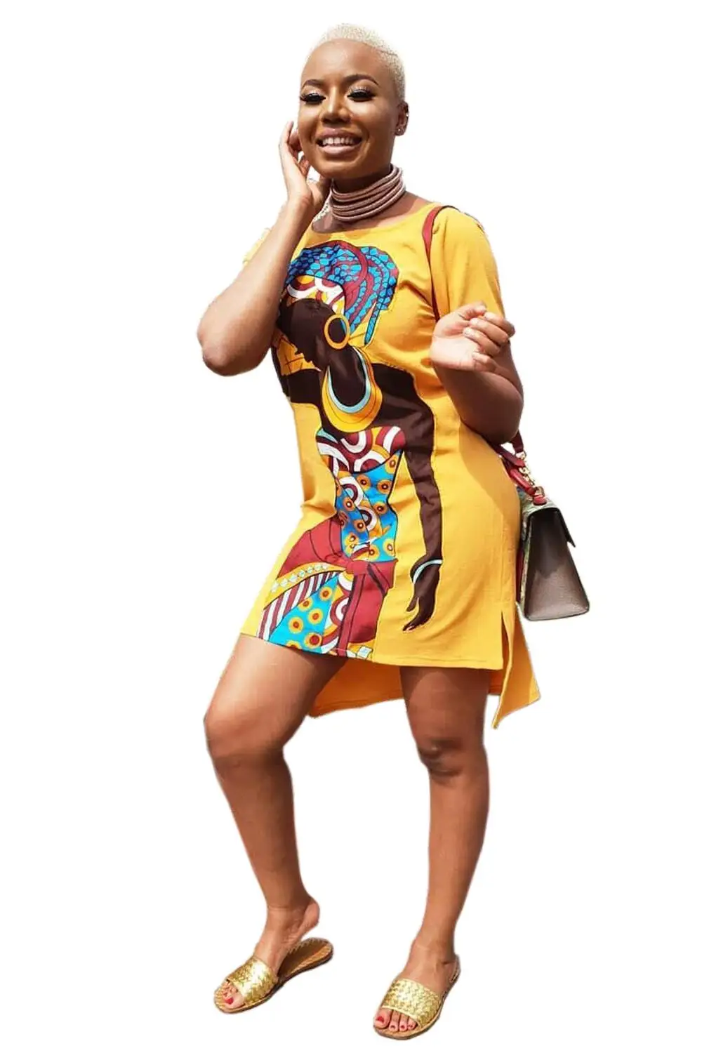 2020 Afriky Oblečenie O-krku Krátky Rukáv Sexy Retro Národnej Veľké Sľubný Dashiki Módne Ženy Tlač Voľné Šaty