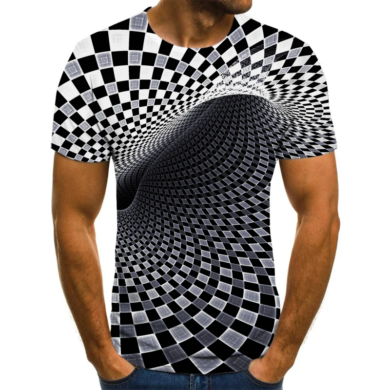 2020 farebná tlač pánske T-shirt zábava T-shirt ilúziu, čierna a biela grafika O-krku pulóver dámy 3D T-shirt plus veľkosti 6XL