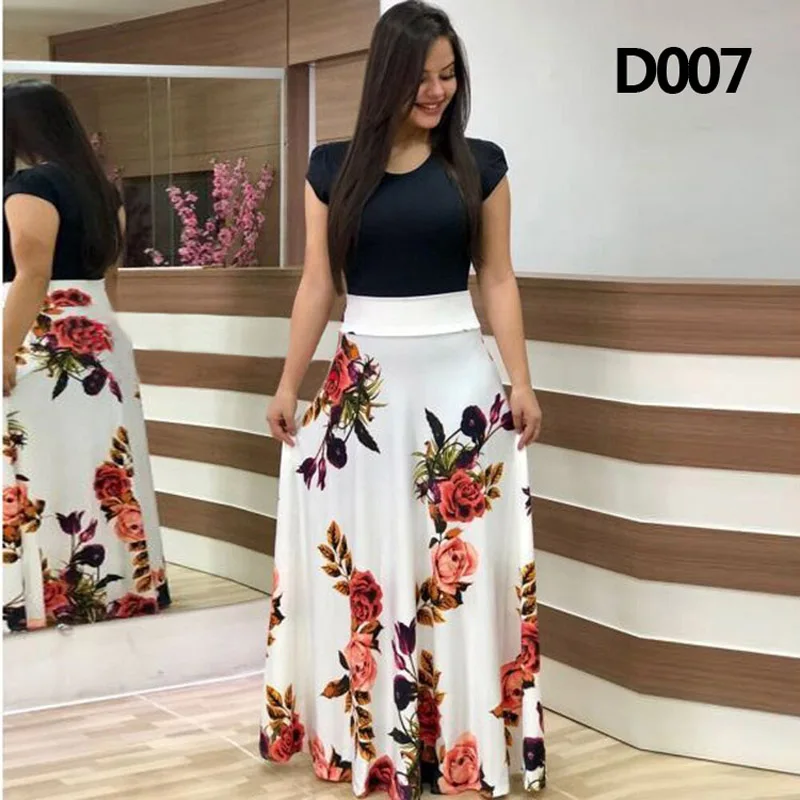2020 Hot Predaj Ženy Letné Šaty Plus Veľkosť Boho Krátky Rukáv O-krku Bežné Kvetinový Maxi Šaty Vintage Plážové Šaty Vestidos