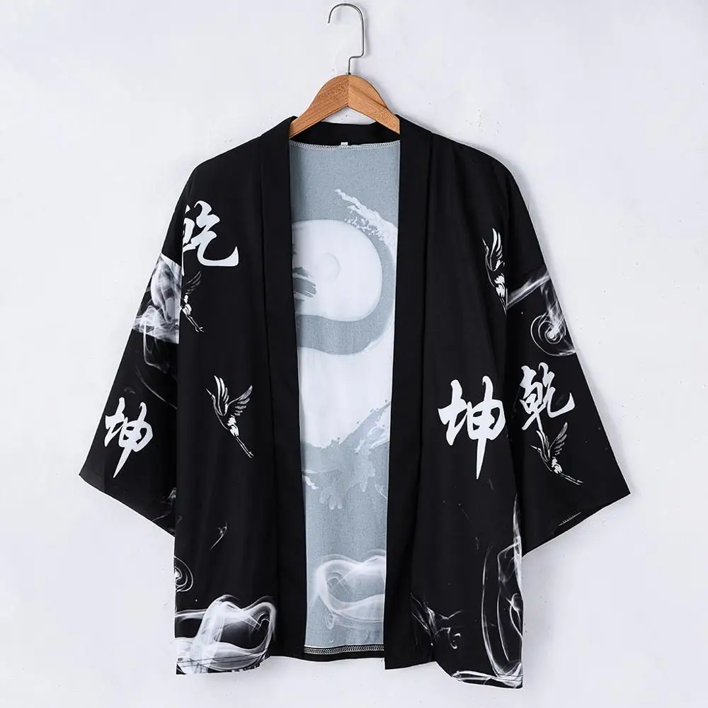 2020 Japonskom Štýle Black Bežné Kimono Streetwear Muži Ženy Móda Cardigan Japonsko Harajuku Anime Tenké Šaty, Oblečenie