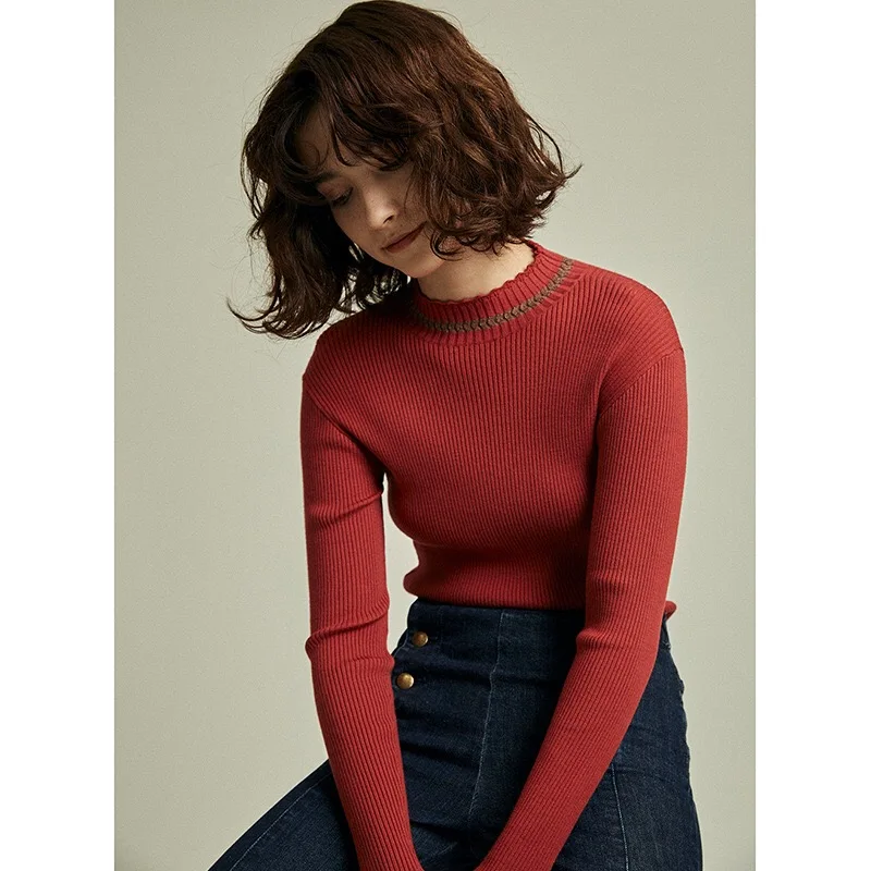 2020 jesenné a zimné nové produkty sladké rebrá jednoduché a univerzálne slim farby zodpovedajúce turtleneck sveter ženy