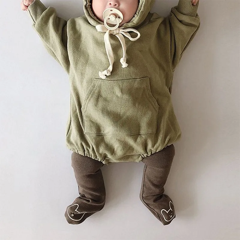 2020 Jeseň Nové Baby Chlapci, Dievčatá kombinézu roztomilý malý medveď ucho s Kapucňou Dlhý Rukáv Jumpsuit bavlna detské oblečenie