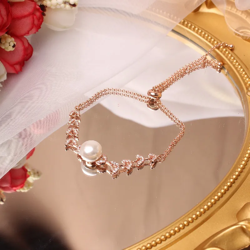 2020 Kórejský Nový Dizajn A Módne Šperky Nádherné Medi Vložkou Zirkón Pšenice Uši Elegantné Ženy Pearl Úsek Nastaviteľný Náramok