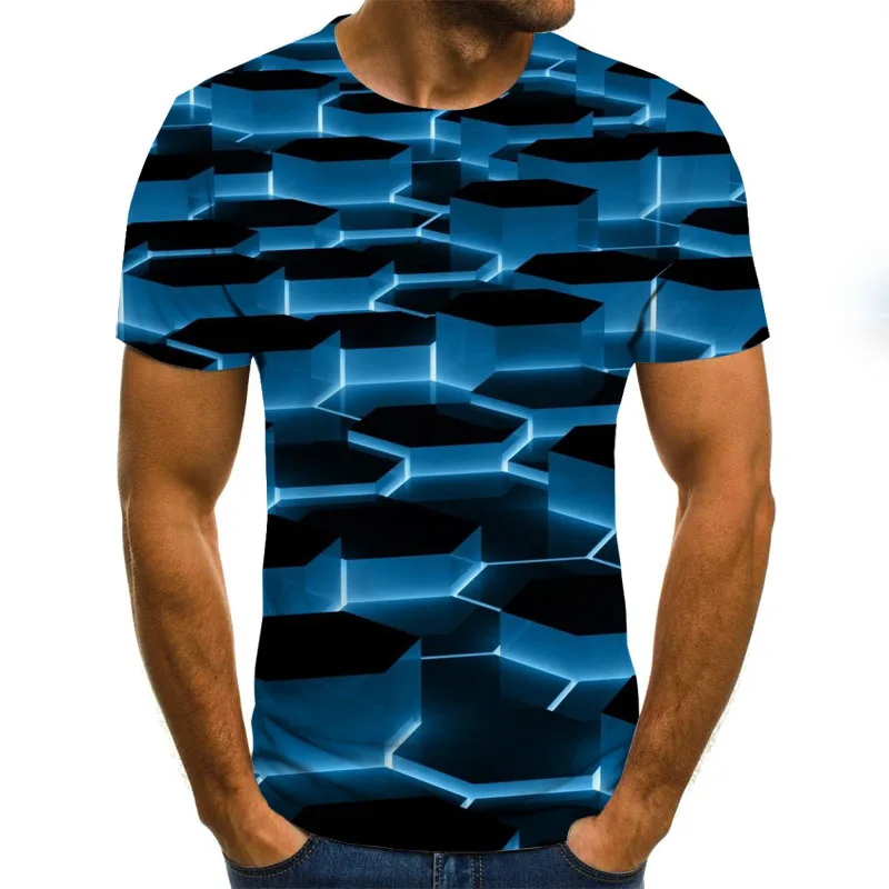 2020 nové 3D efekt pánske T-shirt letné módy-krátke rukávy 3D kolo krku topy visual vzor tričko nadrozmerné pánske T-shirt