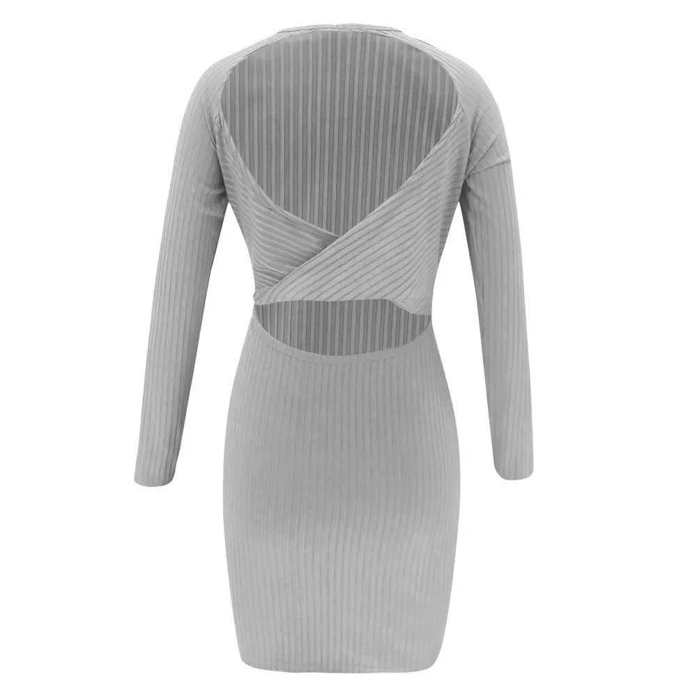 2020 Nové Zimné Teplé pletené Šaty, Sexy Ženy/Klub Backless Dlhý Rukáv O-krku, Pevné Farebné Party Šaty na Bežné Lady Bodycon Šaty