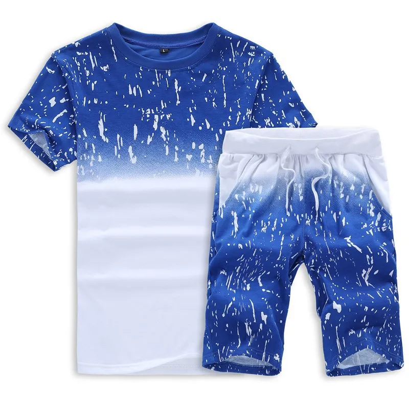 2020 Nové Športové pánske Oblek Gradient Bežné Šortky T-shirt Beh Školenia Fitness Oblečenie Telocvični Oblečenie pre Mužov Športové Oblečenie