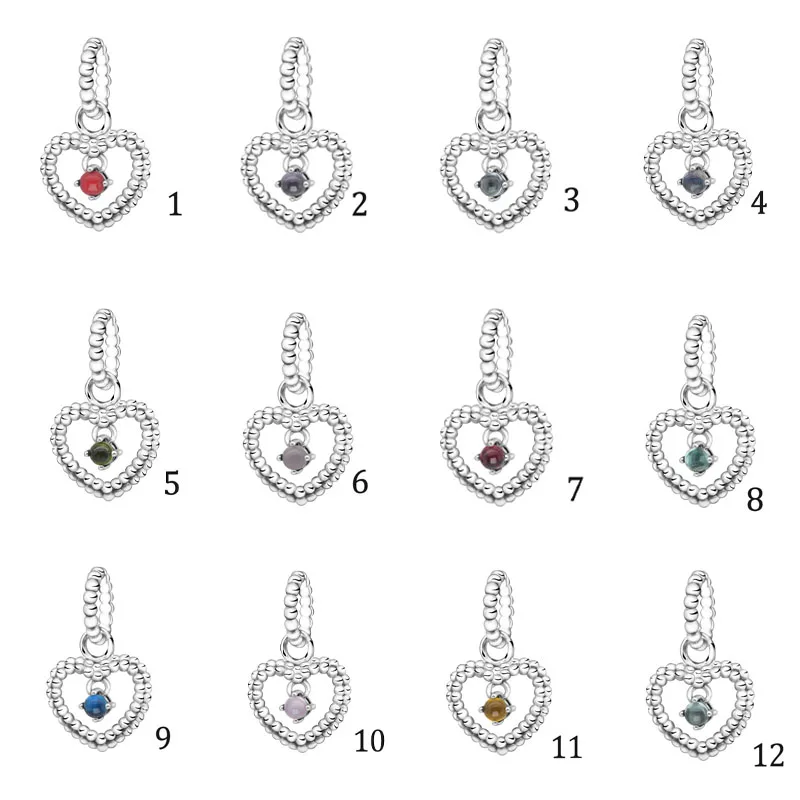 2020 Valentine je Nové 925 Sterling Silver Korálky Kryštály Birthstone Srdce Kúzlo fit Pôvodné Pandora Náramky Ženy DIY Šperky