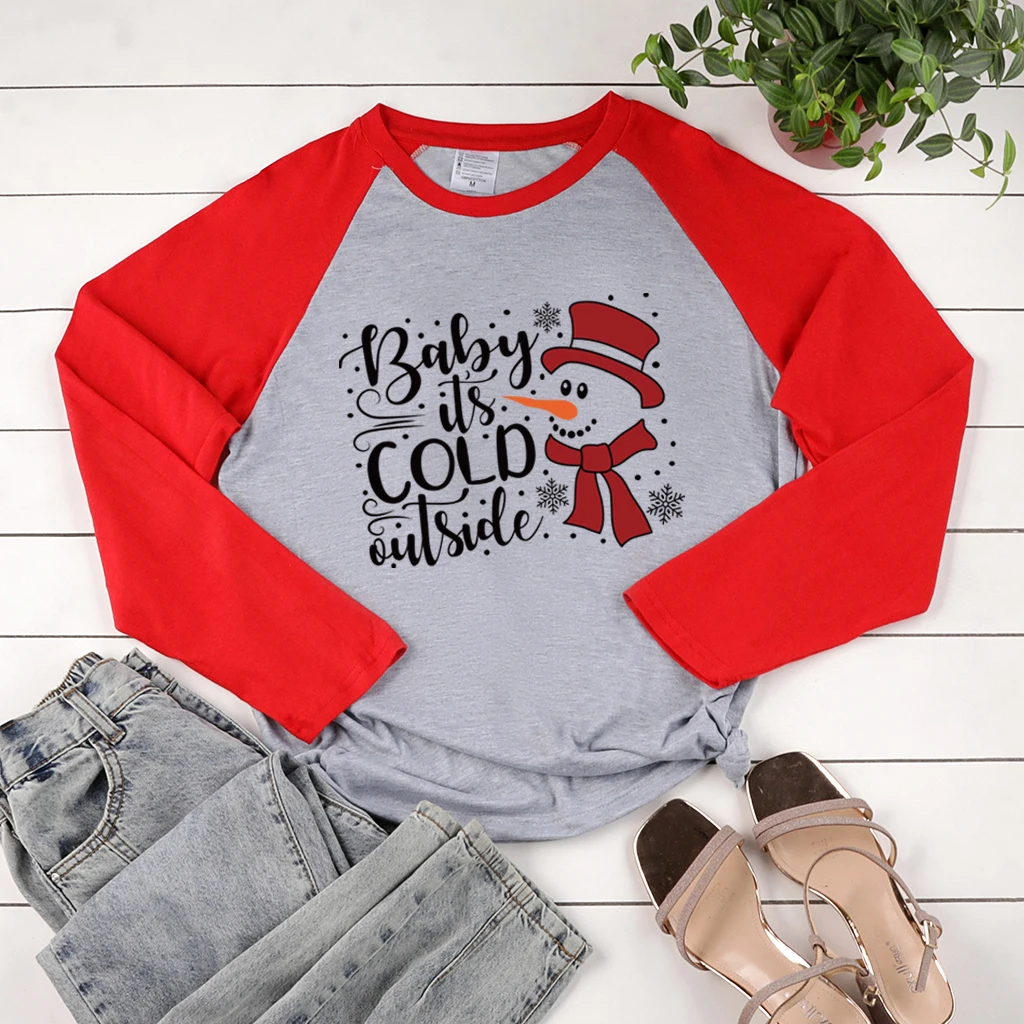 2020 Vianočné Snehuliak Tlač dámske Tričko Baby je To Chladné Strane Vtipné Príležitostné Voľné Dlhý Rukáv Topy Vianočné Oblečenie
