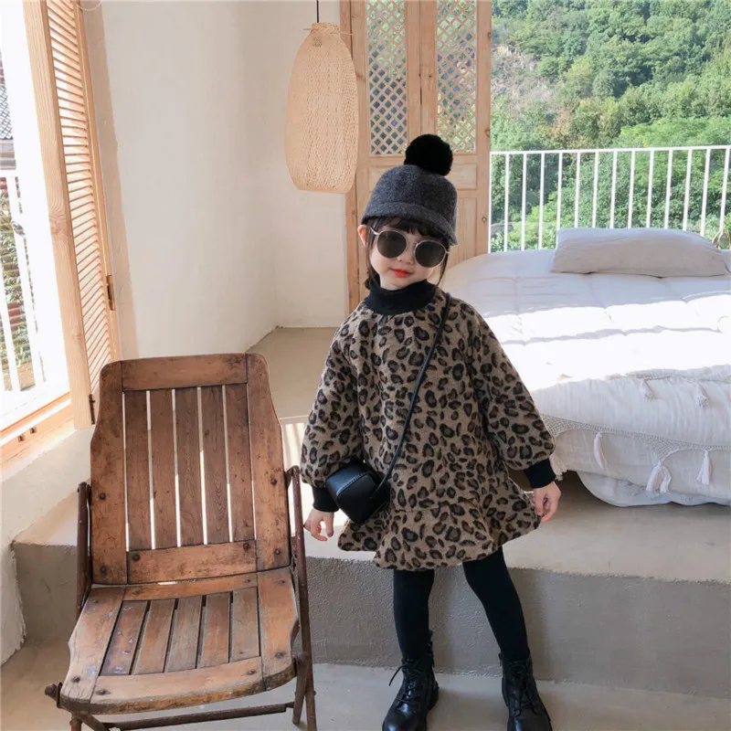 2020 Zimné Dievčatá Nové Dieťa s Velvet Thickeded Dlhý Rukáv Leopard Bavlna Princezná Šaty Batoľa Rybí Chvost Šaty