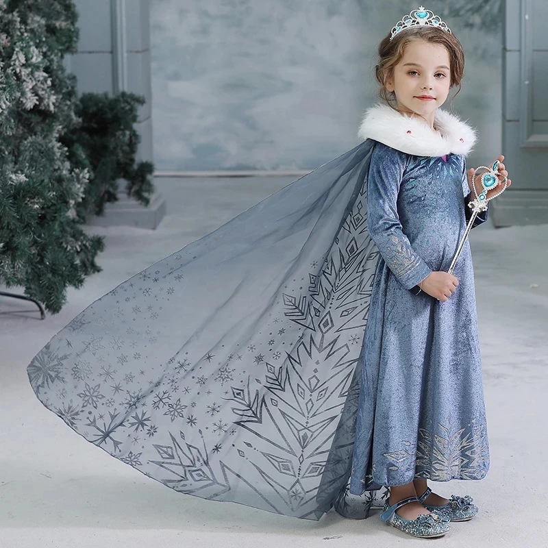 2020 Zimné Elsa Šaty Dievčatá Vianoce, Halloween Party Cosplay CostumeAnna Snehová Kráľovná Tlač Narodeniny Princezná Šaty