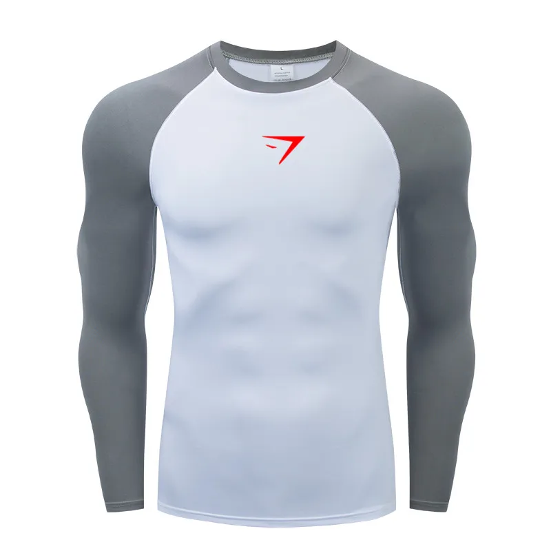 2021 Nové Kvalitné Bežecké Tričko Mužov Tlač Fitness Patchwork Dlhý Rukáv Beží T-Shirt Značky Kulturistika Cvičenie Košele
