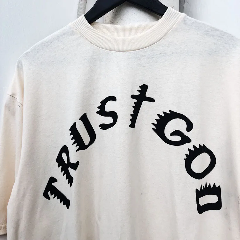 2021SS Kanye West T Shirt Veriť Bohu T-shirt Kanye nedeľu Služby Ducha Svätého CPFM Tričká Bavlnené Khaki Bežné Tshirts