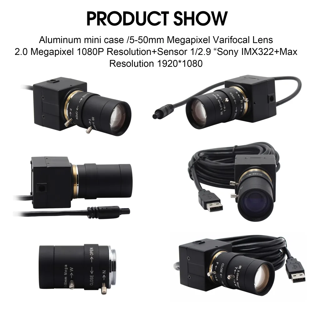 2MP 1080P bezpečnostné Kamery Sony IMX322 senzor H. 264 Nízke osvetlenie 0.01 Lux Priemyselného Strojového Videnia Mini usb video kamera