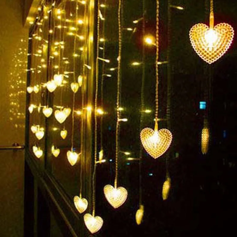 3,5 m 16 Srdcia LED Cencúľ Opony svetlá LED Reťazec Víla Pásy Festival Sviatok Svetiel Svadobné, Vianočné Dekorácie Svetla EÚ/USA