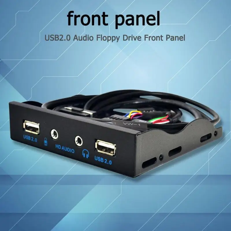 3,5 palcový 9Pin 2 Port USB 2.0 HUB Rozbočovač Floppy Bay HD Audio 3,5 mm Slúchadlá Rozšírenie Predný Panel Stojan pre Počítač PC
