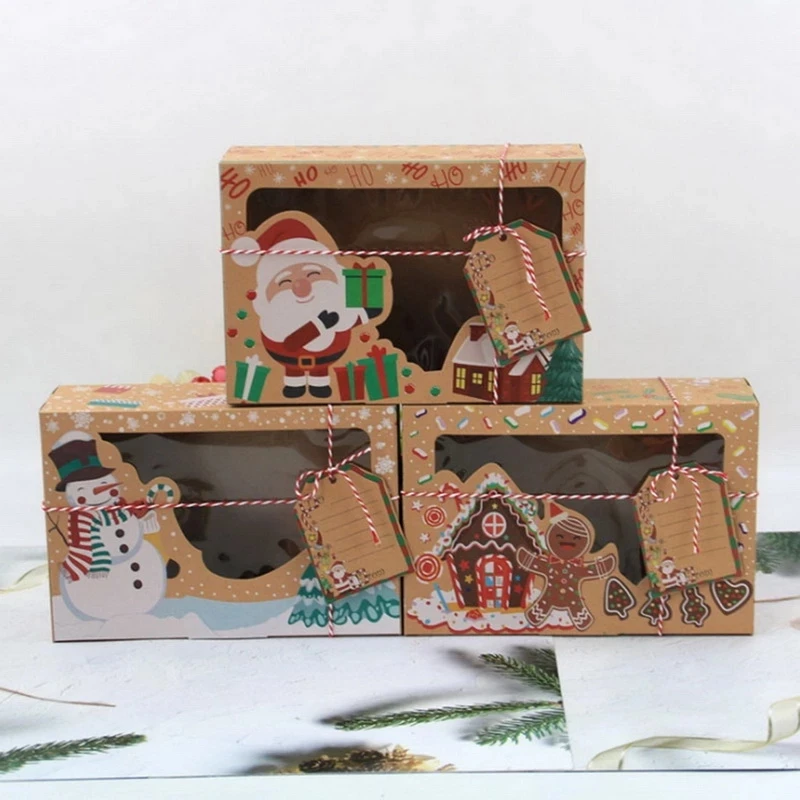3/6/12Pcs/Pack Vianočné Cookie Boxy Pekáreň Darčekové Krabice Európskej Nový Štýl Kraft Papier Box Kraft Papier Veľké Vianočné Cukrovinky Box