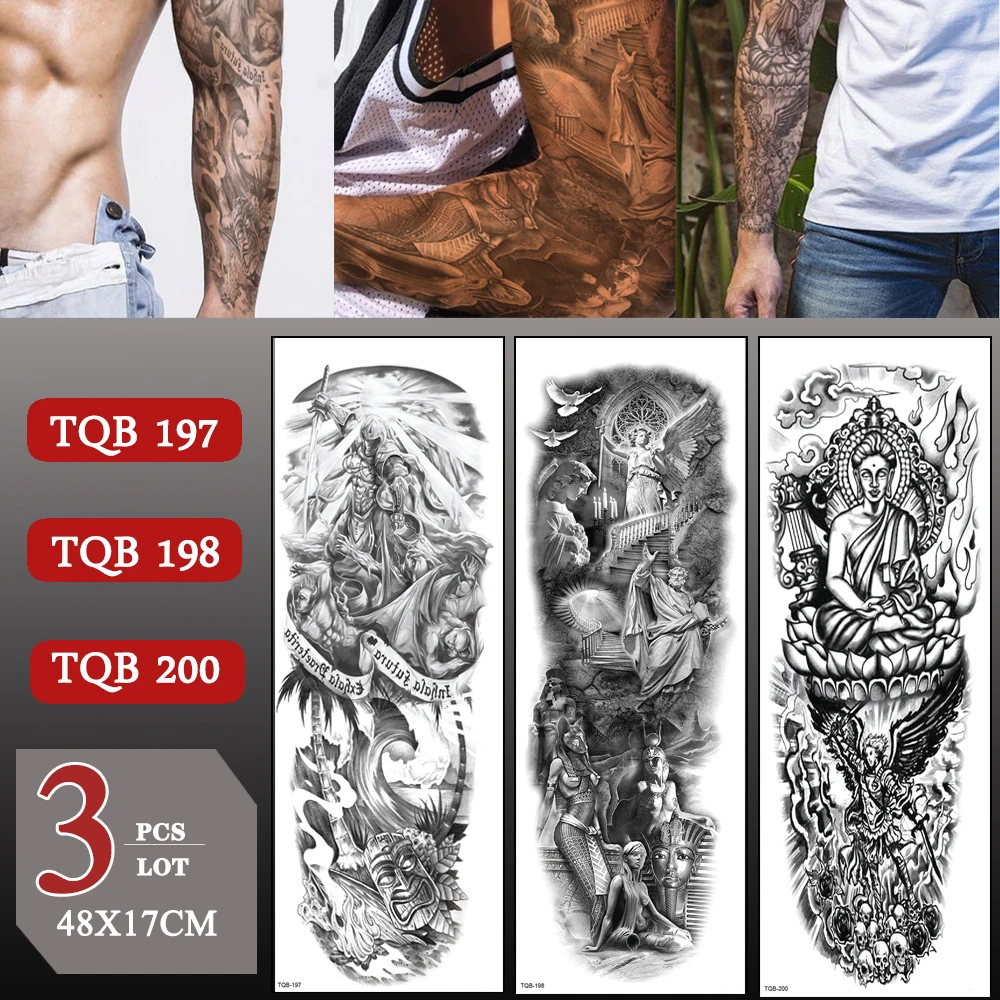 3 ks/veľa Plný Rameno Dočasné Tetovanie Nálepky Waterproof Black Totem Veľké Rameno Rukáv Falošné Tetovanie Pre Mužov, Ženy, Body Art Nálepky