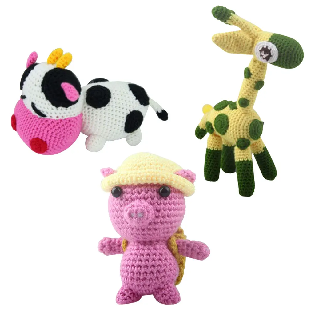 3 Sady DIY Zvieratá Žirafa Krava, Prasa, Háčkovanie Súprava pre Deti, Začiatočníkov, Ručné Pletenie Plyšové Hračky