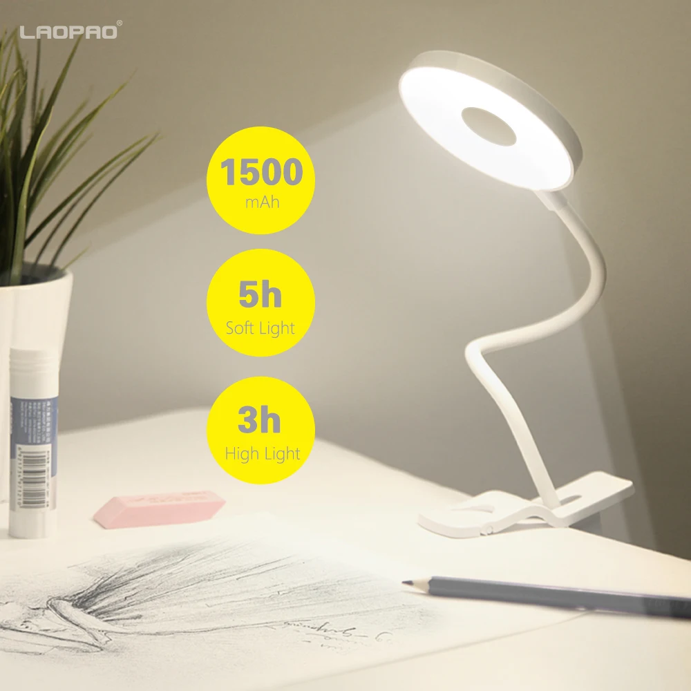 3 v 1 LED Klip Stolná Lampa 1500mAh USB Nabíjateľné Make-up Zrkadlo Stmievanie Ochrana Očí S 2 Dotyk prepínač Tabuľky Svetlo LAOPAO