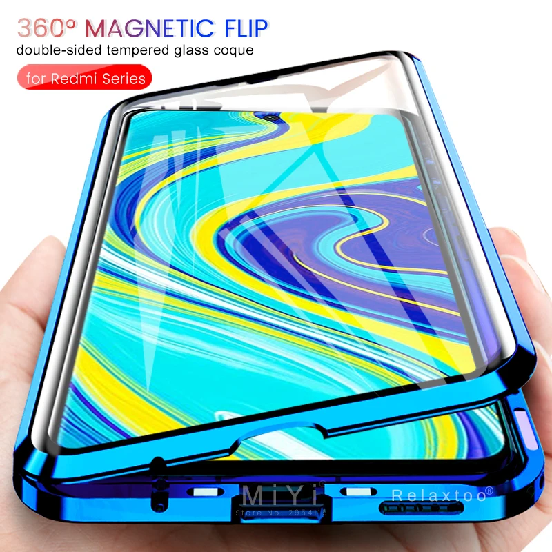 360° matel magnetické flip cover obal pre redmi poznámka 9s 9 pro xiao redmy 9a 9c 9 z á c prípadoch obojstranné ochranné sklo coque