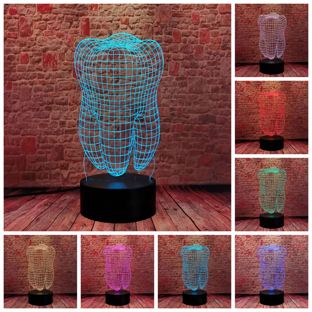 3D Ilúziu LED Stolná Nočného Farebné Meniace sa Spí na Čítanie Zub Model Hračky