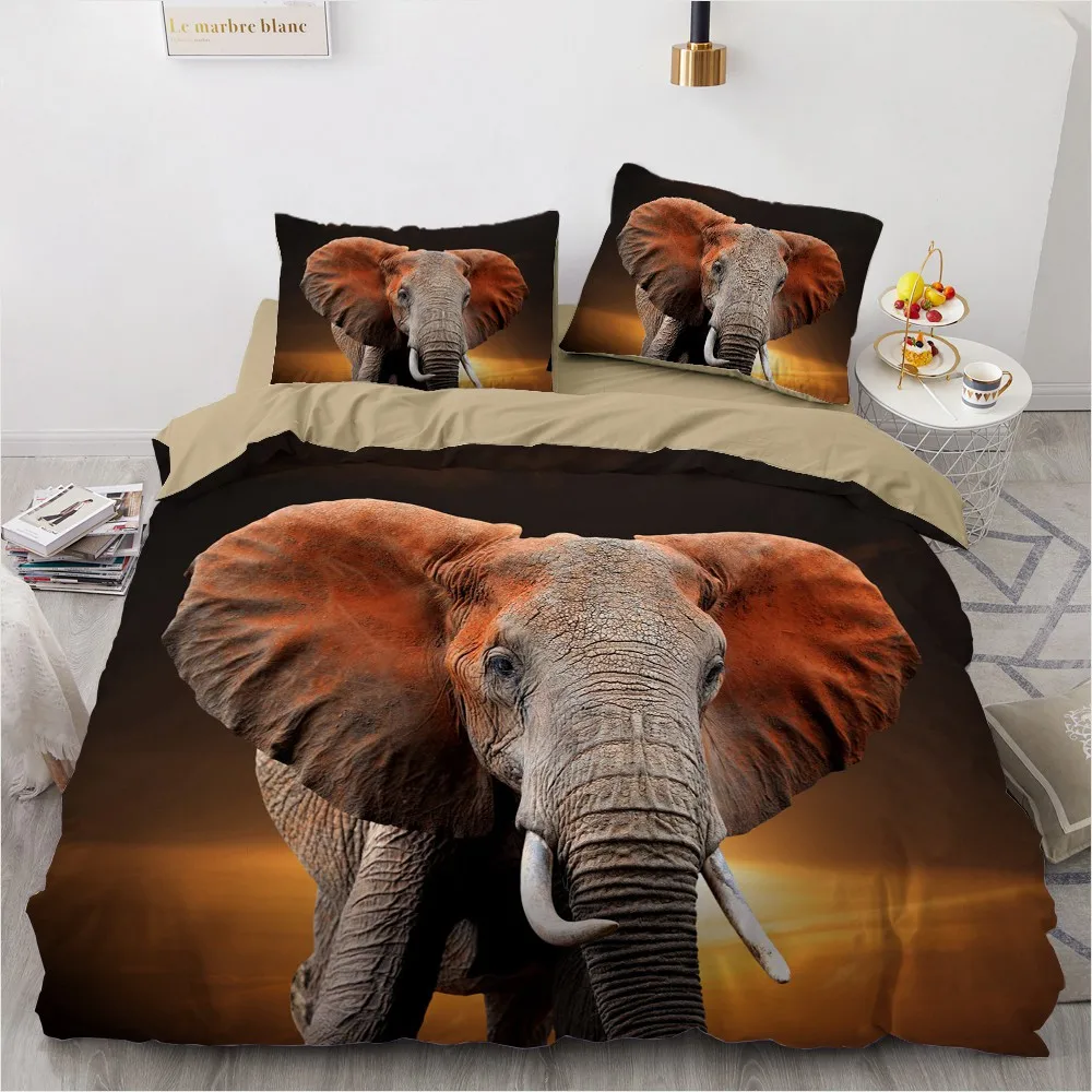 3D posteľná bielizeň Nastaviť Vlastný Dizajn Orange Slon Deka Kryt Nastaví Zvierat Comforther Prípadoch obliečok Plný Kráľovná Jeden Twin Veľkosť