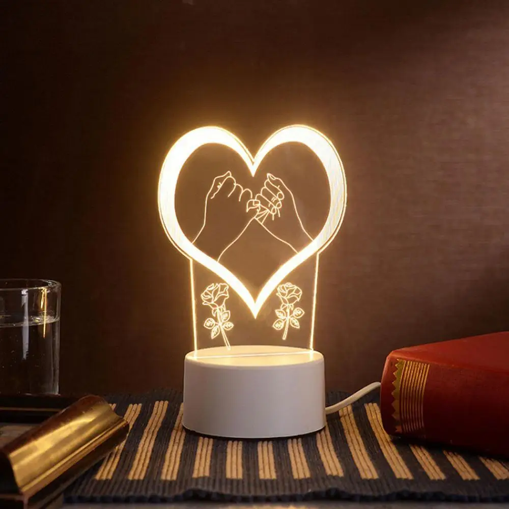 3D Senzor Nočné Svetlo USB Cartoon Svetlo Akryl Atmosféru Lampa Vymeniteľné za Izbu Valentína, narodeniny, Vianoce, darček