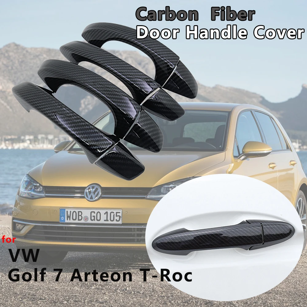 4 KS Exteriér Uhlíkových Vlákien Dverí Rukoväť Kryt Chytiť Výbava Auto Príslušenstvo pre VW Volkswagen Golf 7 T-Roc Arteon 2013 2017 2018