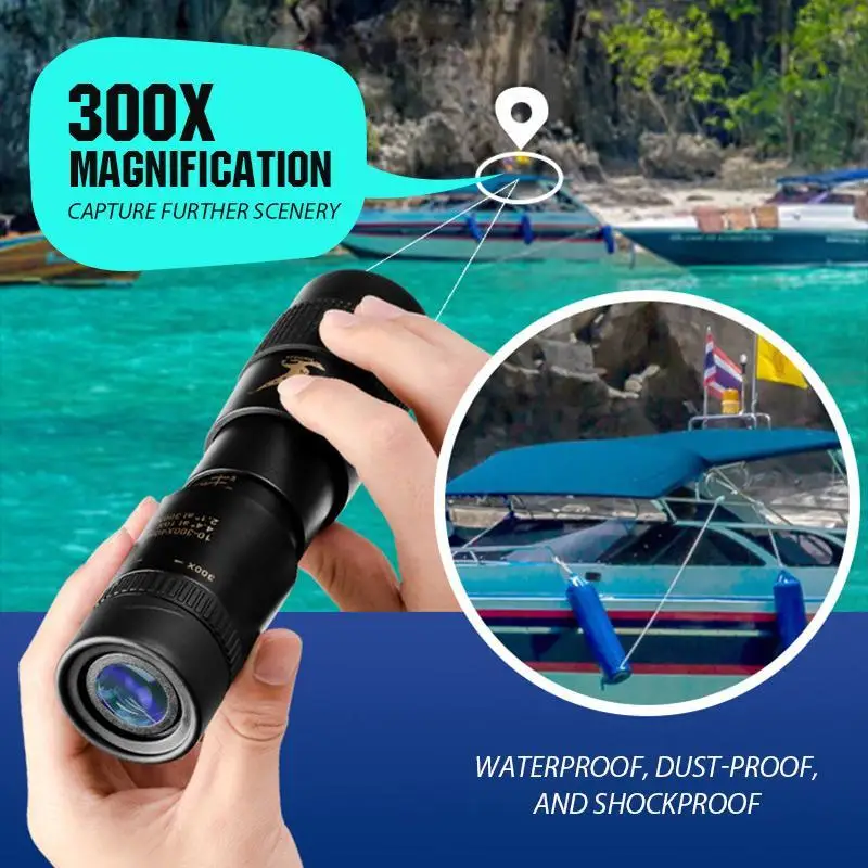 4K 10-300X40mm Super Zoom Teleobjektív Monokulárne Ďalekohľad Statív Ochrana Očí Nepremokavé FMC Ultra-Vysokou Priepustnosťou Fit Telefón