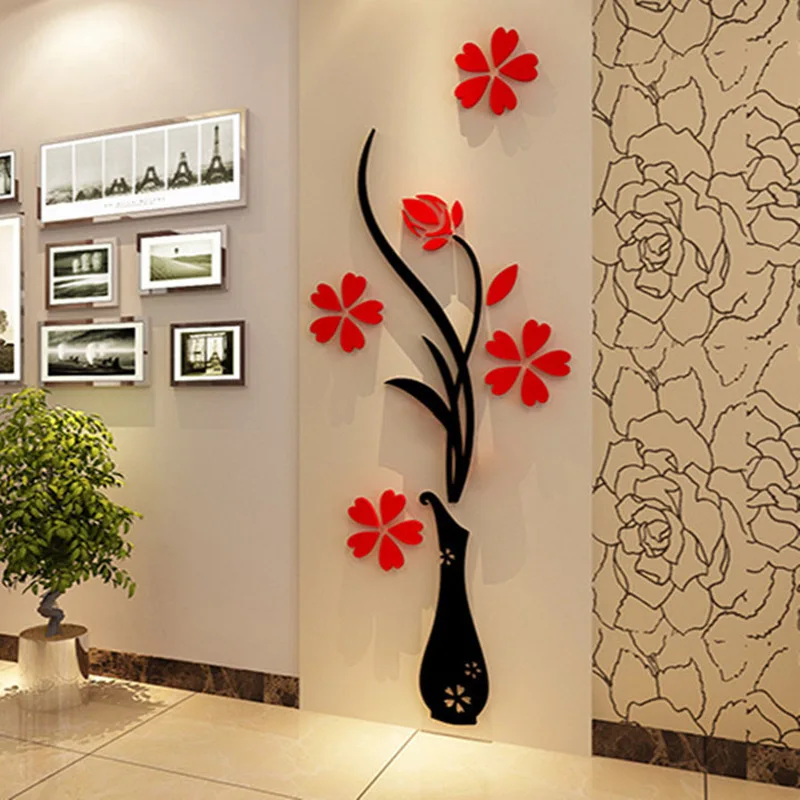 5 Veľkosť Farebné Kvetinové Vázy 3D Akrylové Stenu, Nálepky DIY Umenie Stene Plagát Domáce Dekorácie Spálňa Decrative Samolepky na Stenu