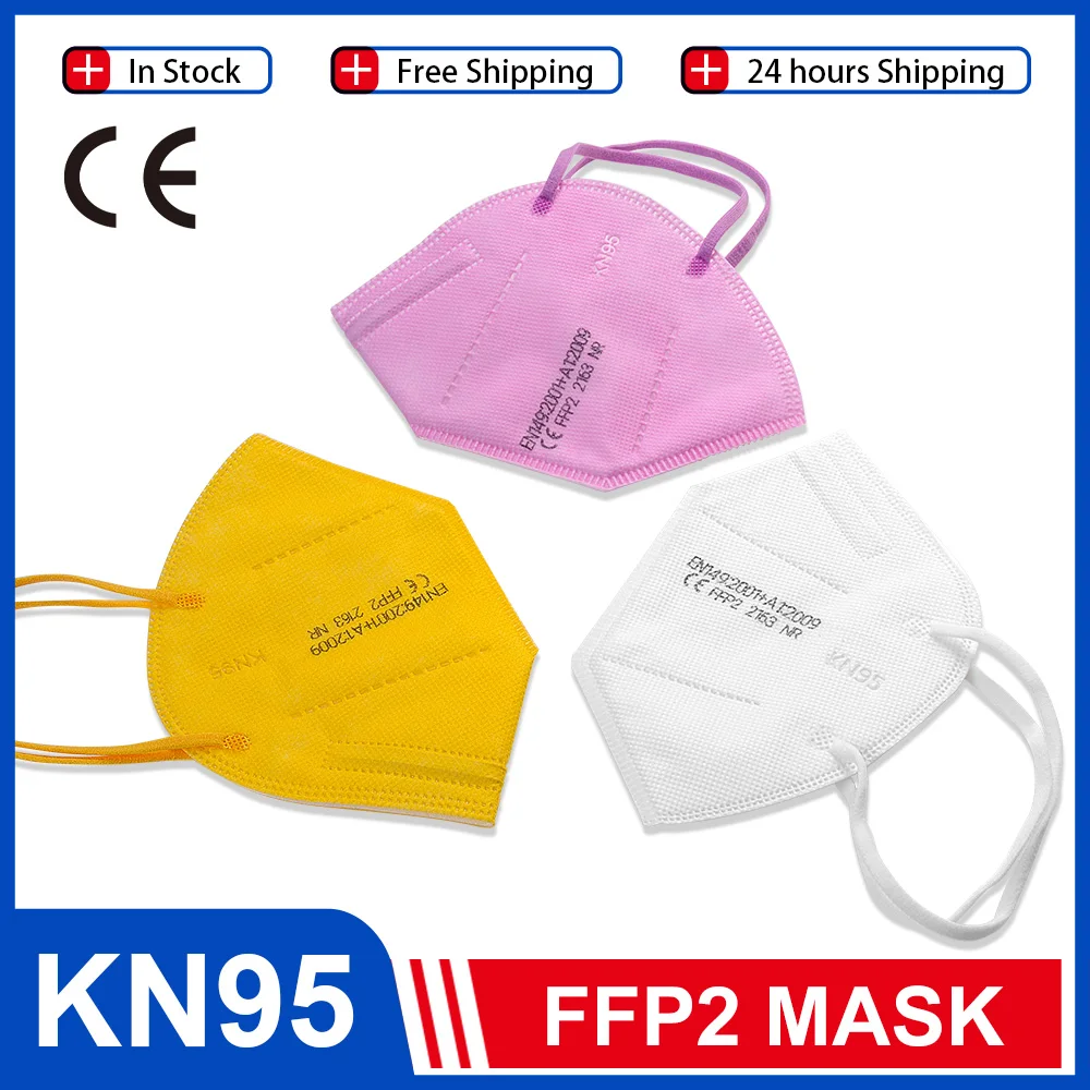 50PCS FFP2 Masku na Tvár KN95 Prachotesný Ochranné Farebné Masky Úst Maska PM2.5 Respirátor 5 Vrstva Filter Priedušná Mondkapjes