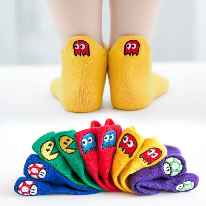 5Pairs/veľa Kreslených Retro hry Vyšívať Multicolor Oka Bavlna Leto Jar Novonarodeného Chlapca Deti Ponožky Baby Dievčatá Priedušné Ponožky