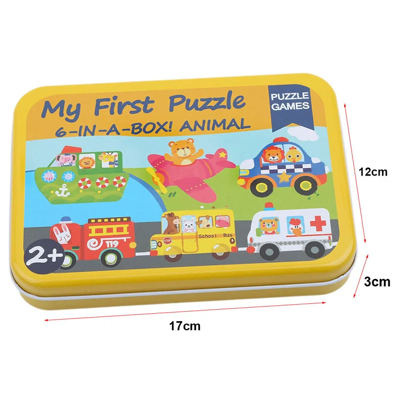 6 v Pre Deti Montessori Hračka 1 Železa Box Cartoon Zvieratá Dieťatku Drevené Puzzle, Hračky Skoro Vzdelávacie Hračky Najlepších Darčeky Pre Deti