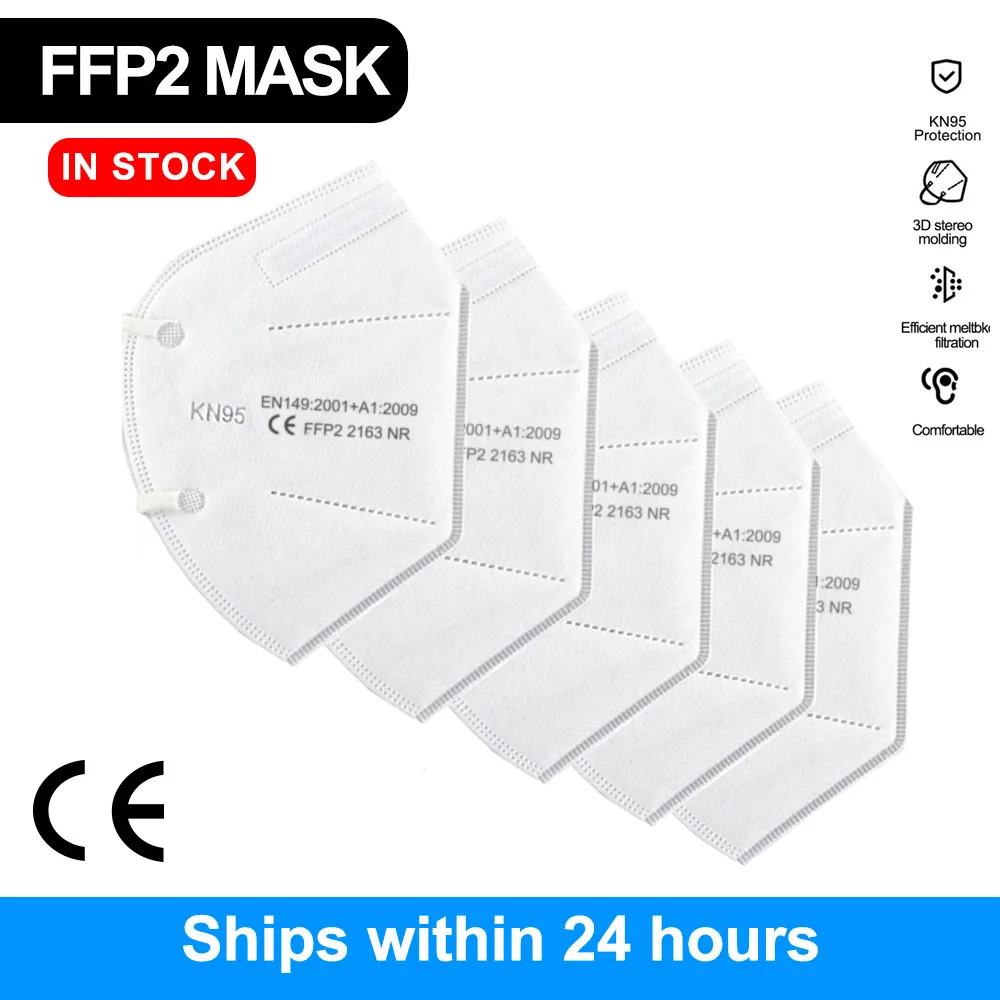 60PCS KN95 Ochranné Masky FFP2 pleťové Masky 5-Vrstvy protiprachová KN95 Úst Maska Opakovane Bezpečnosti kn95mask FPP2 FP2 95% Filtrácia