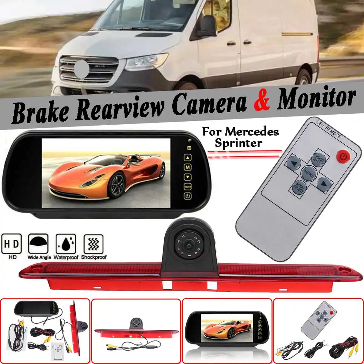 7 Palcový Auto parkovacia Kamera Monitor w/Brzdového Svetla Cúvaní Kamera Kit vhodný Pre Mercedes Sprinter Pre VW Crafter 2006-