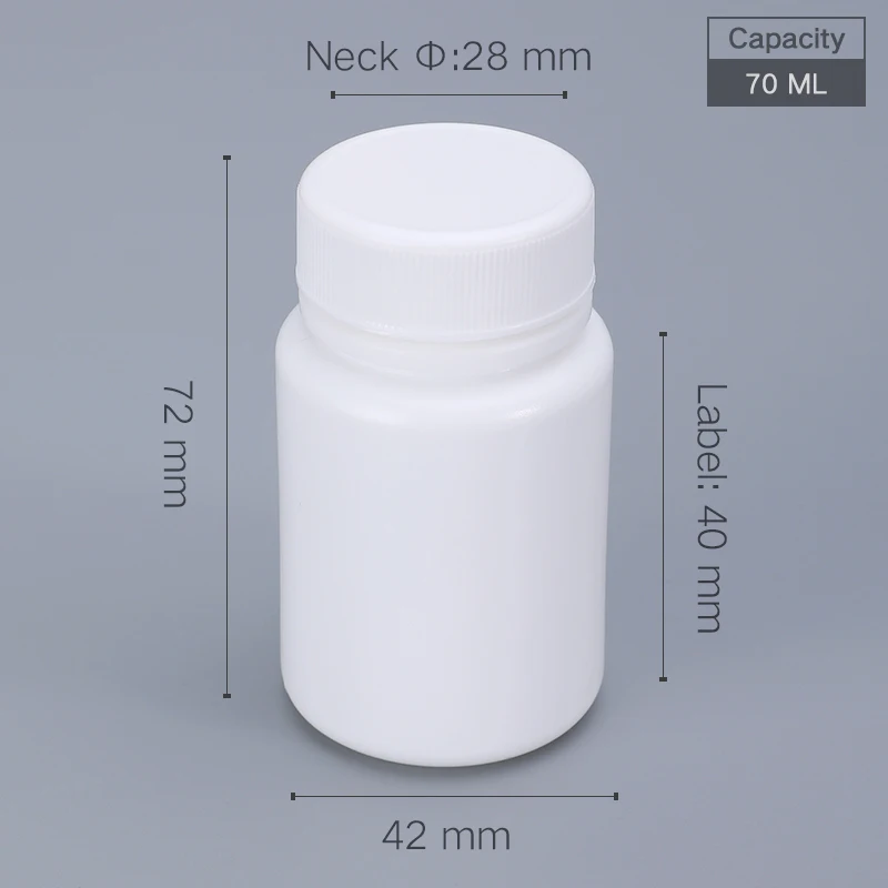 70 ML Prázdne potravinársky fľaše na lekárske tablety tablet vitamín kapsule fľaša Kolo kontajner s Vekom 50PCS/veľa