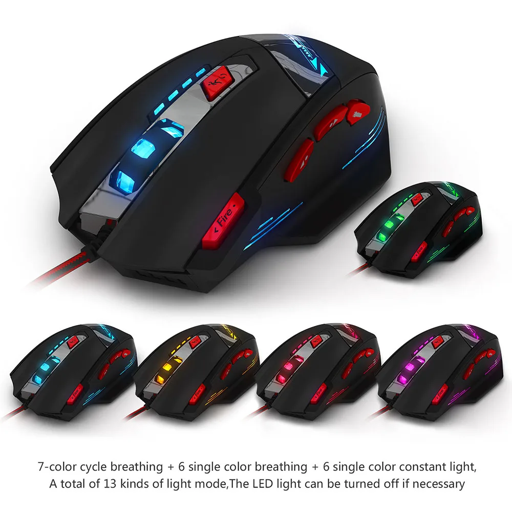 9200DPI Káblové Gaming Mouse 8 Tlačidlo Kov Hmotnosť Ručné Dizajn Farbu Svetla Úprava LED USB Počítača Hráč Myši Pre PC, Notebook