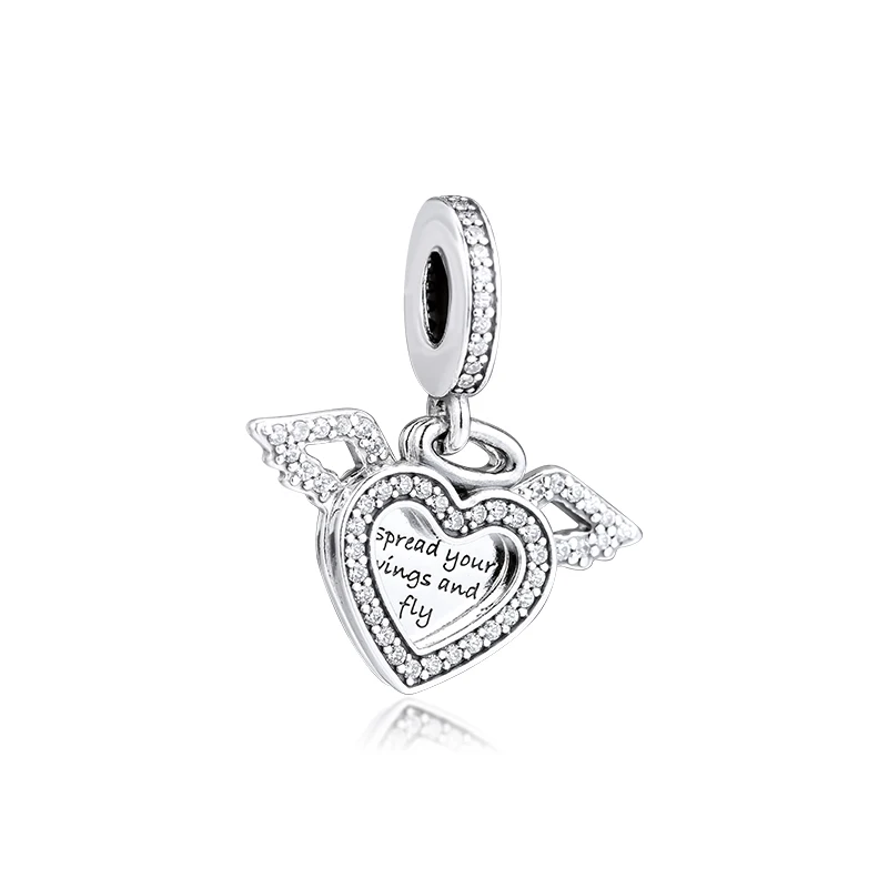 925 Sterling Silver Korálky Srdce a anjelské Krídla Visieť zobrazili kľúčové tlačidlá pre Ženy Fit Originálny Náramok DIY Šperky Čo Veľkoobchod