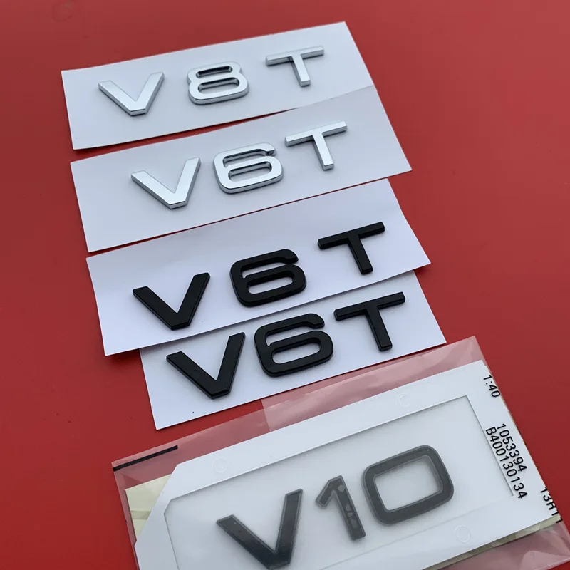 ABS List Číslo V6T V8T V10 Znak pre Audi A4L A5 A6L A7 A8L TT RS7 SQ5 Auto Styling Blatník Strane Odznak Vypúšťanie Logo Nálepky