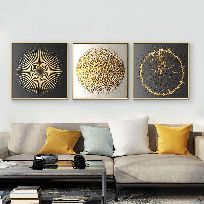Abstrakt Gold a Black Geometrické olejomaľba na Plátne Plagáty a Vytlačí Škandinávie Umeleckých obrazov na Stenu Pre Obývacia Izba