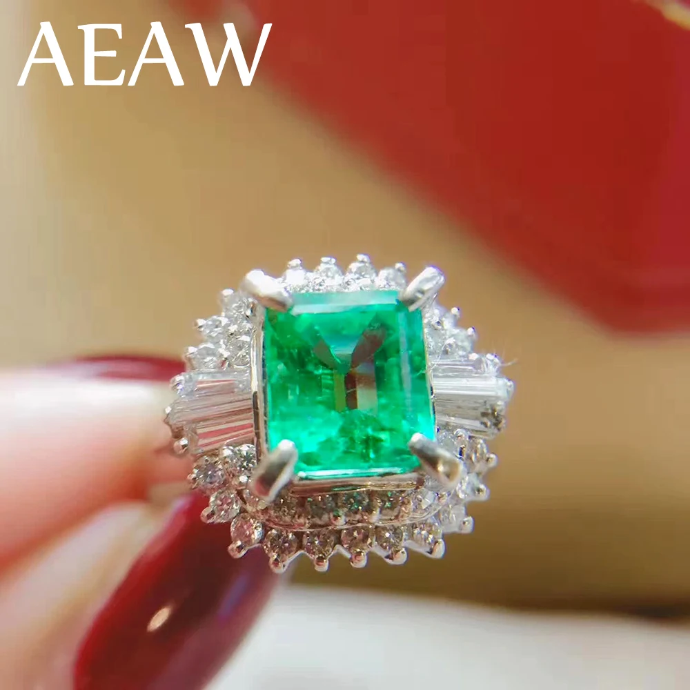 AEAW 3ct AAA Lab Vytvorili Kolumbijskej Emerald CCE Emgagement Krúžok Originálne Pevné 14k Bieleho Zlata s Lab Diamond Moissanite