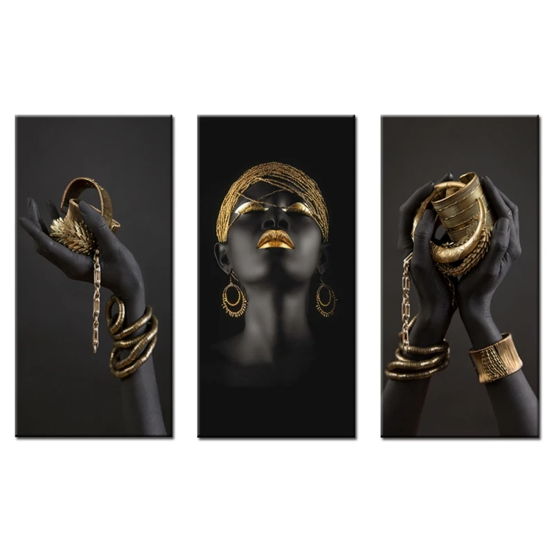 Africká Žena Art Obrazy Na Stenu Umenie Plagáty A Vytlačí Black Rukách Drží Zlaté Šperky Plátno Obrázky Domova