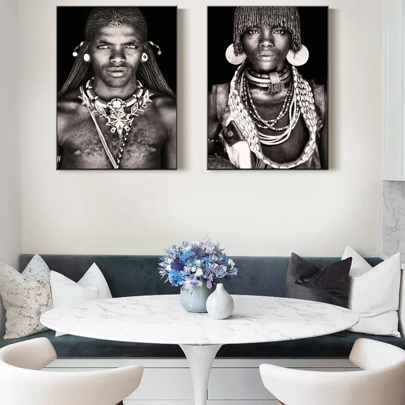 Africké Domorodé Ľudí na Výšku Steny Umelecké Plátno na Maľovanie Domorodé Ženy, Mužov, Plagáty a Vytlačí Dekoratívne Obrázky na Obývacia Izba