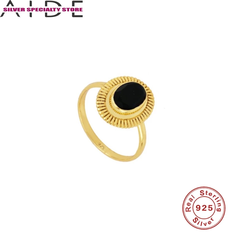 AIDE Black Zirkón Krúžok 925 Sterling Silver Anillos Zlaté Prstene Pre Ženy, Luxusné 2020 Nové Jemné Šperky, Snubné Prstene, Darčeky