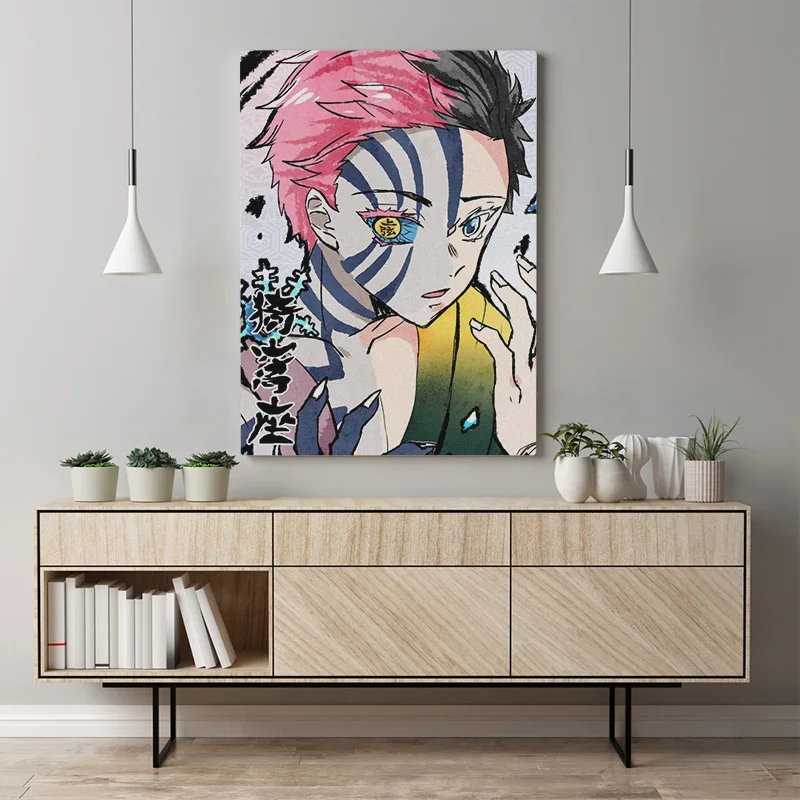 Akaza Kimetsu č Yaiba Hornej Mesiace anime Plátno plagát Maľby nástenné Art decor Obývacia izba, Spálňa Štúdia Domáce Dekorácie Výtlačkov
